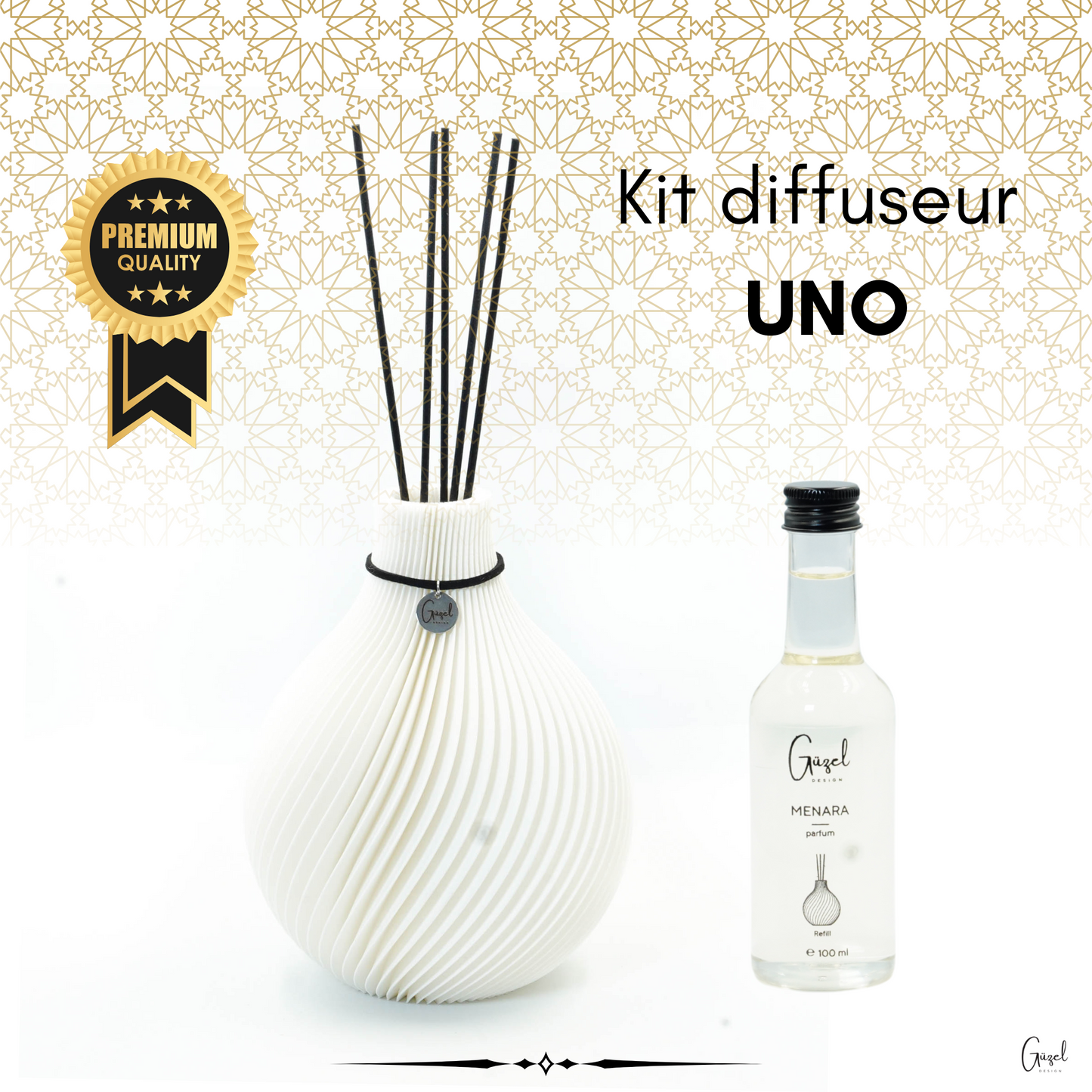 Kit Diffuseur - Vase Parfum ANAQA avec parfum d'ambiance luxueux et bâtonnets de senteur