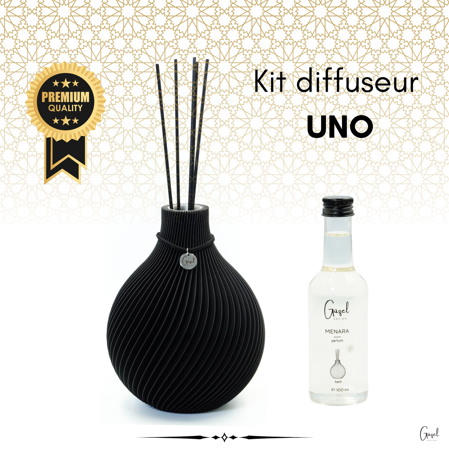 Kit Diffuseur - Vase Parfum ANAQA avec parfum d'ambiance luxueux et bâtonnets de senteur