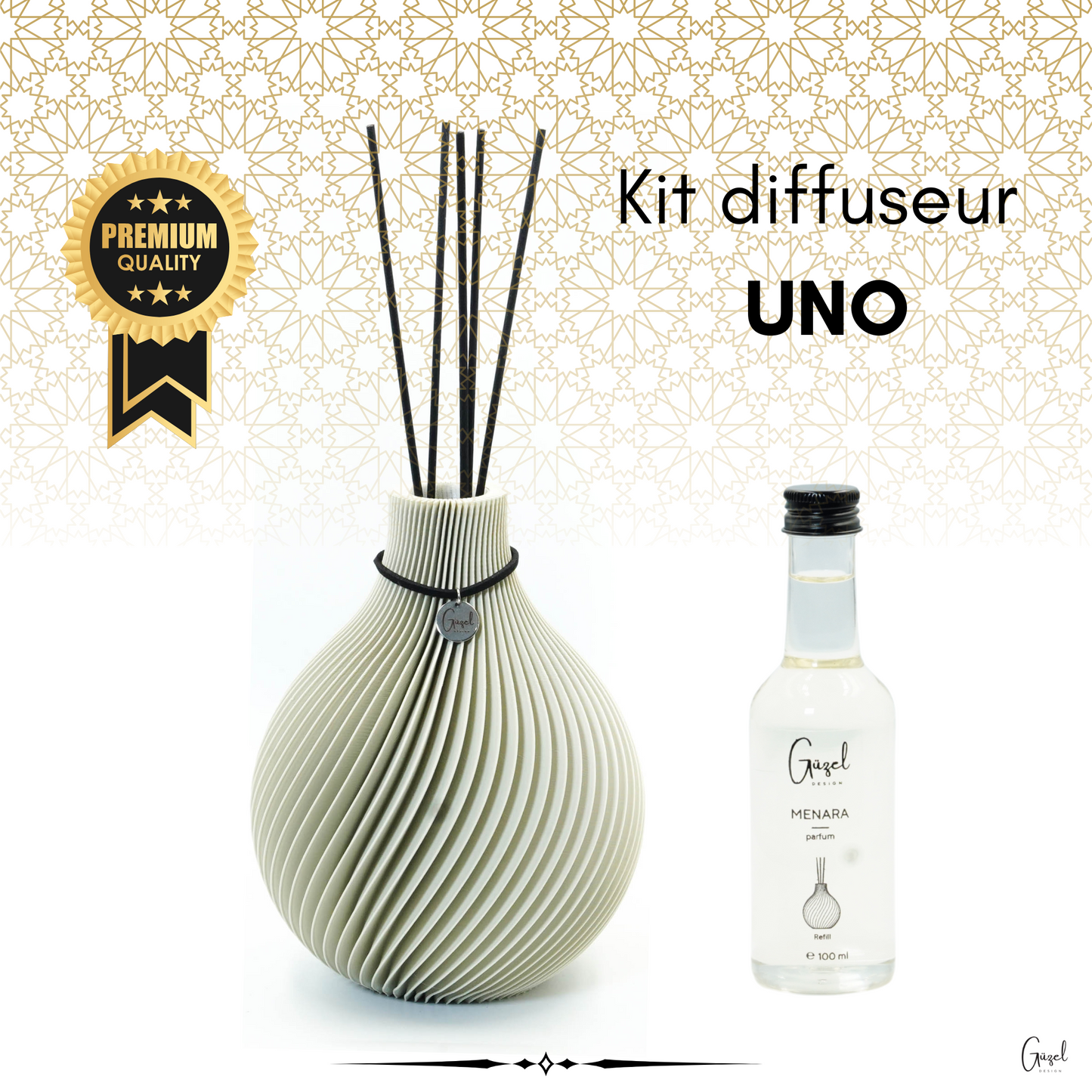 Kit Diffuseur - Vase Parfum ANAQA avec parfum d'ambiance luxueux et bâtonnets de senteur